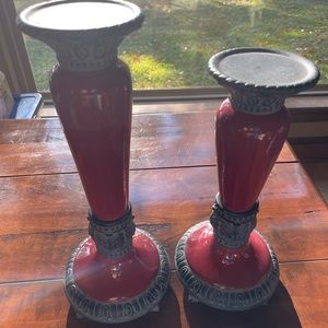 Fitz & Floyd Ceramic Pillar Candle Holder Pair